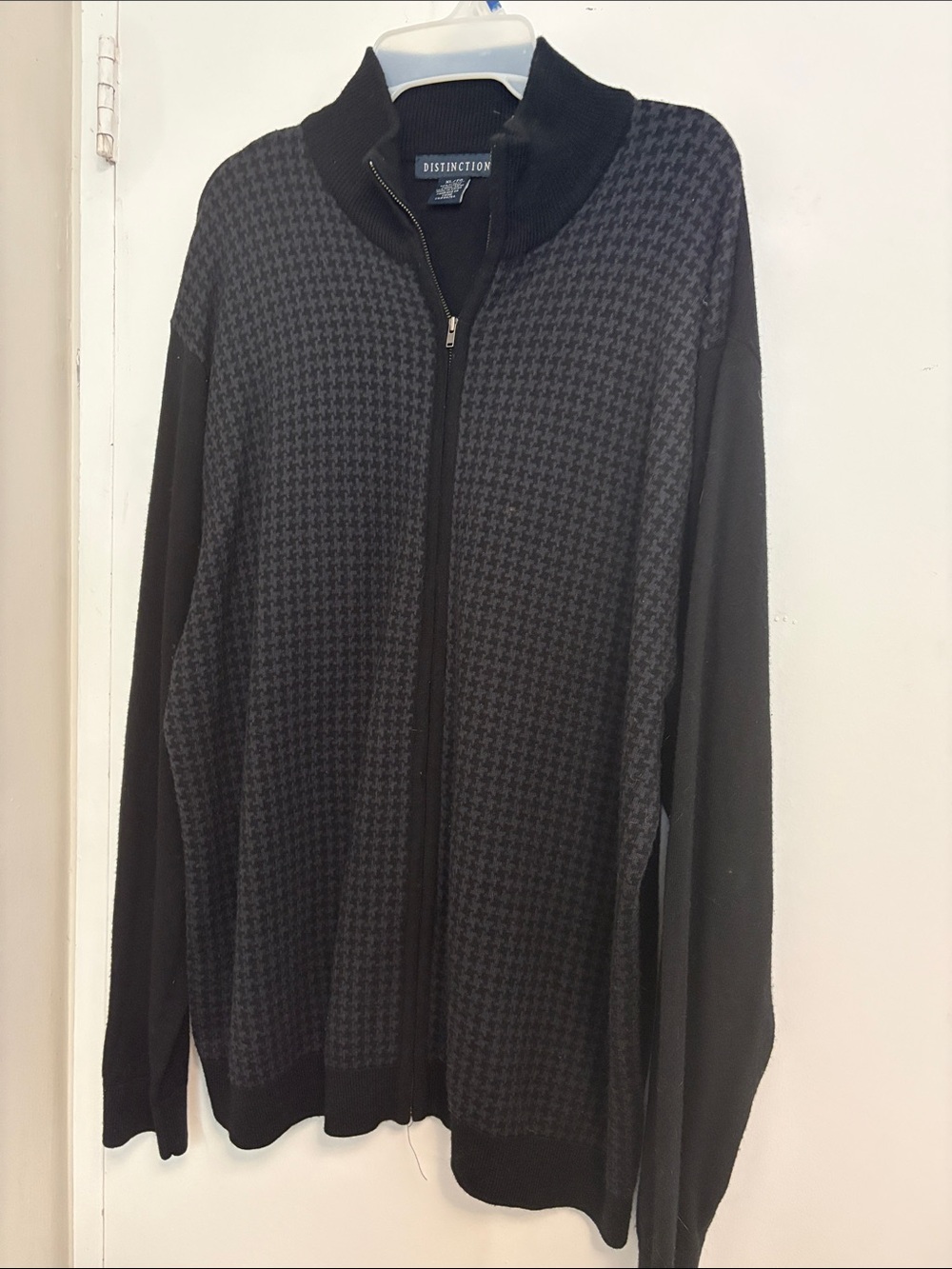 Ryan Seacrest Distinction Black Houndstooth Zip-Up Sweater